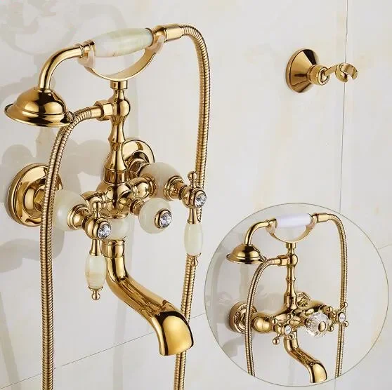 

Luxury Antique Style Gold Bath Tub Faucet Ceramic Handle & Handheld Shower Head Bathtub set