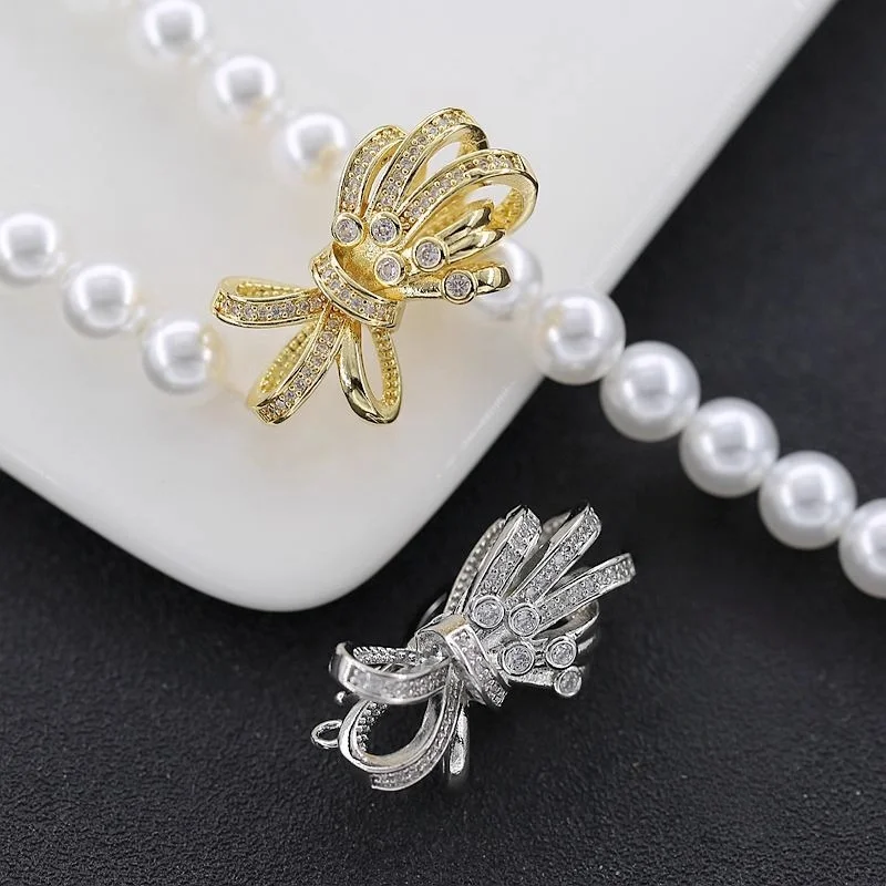 

1 Piece Pearl Necklace Bracelet Connecting Buckle Copper Gold Plated Zircon Bow Women DIY Jewelry Making Materials Accessories