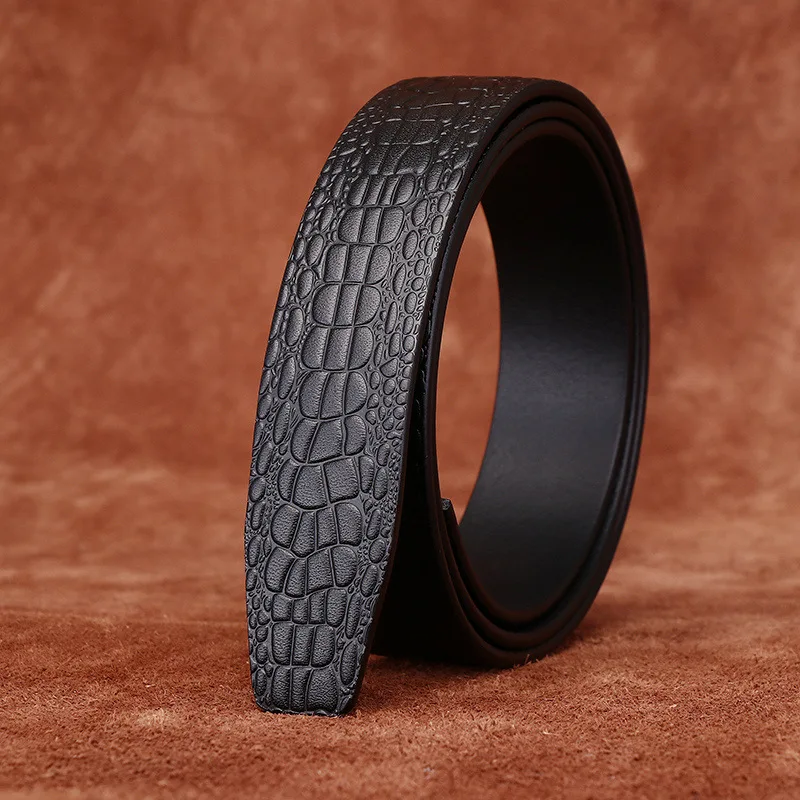 3.5cm Single Layer Top Grain Leather Automatic Buckle Belt Men's Genuine Leather Embossed Crocodile Pattern Belt Without Buckle