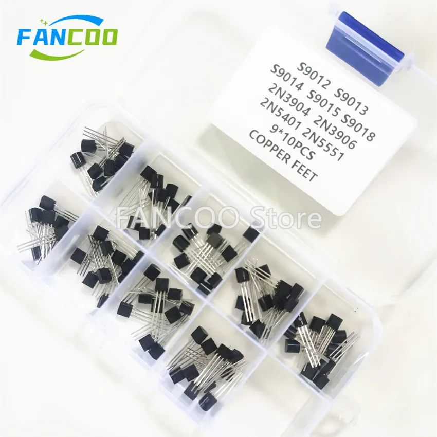 Transistor  SAMPLE kits 90pcs 9*10pcs S9012 S9013 S9014 S9015 S9018 2N3904 2N3906 2N5401 2N5551  Original Copper foot TO-92