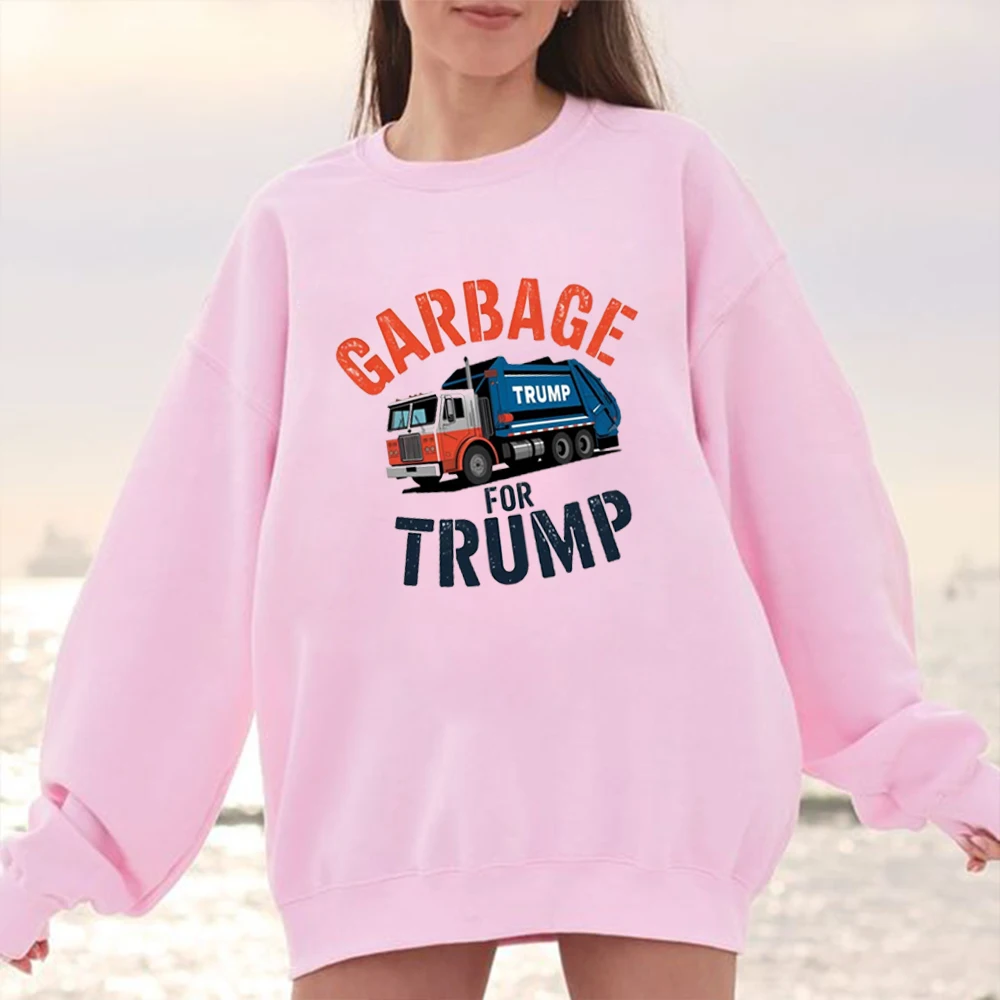 Garbage For Trump Crew Neck Sweatshirt Cartoon Text Pattern Streetwear Y2k Autumn And Winter Clothing For Men Women Pullover