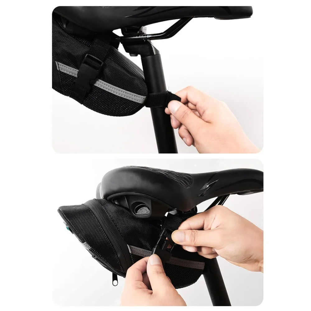 2pcs Adjustable Straps Bike Saddle Bag Inner Mesh Pocket Large Capacity Bikes Seat Bag with Reflective Sign Lightweight