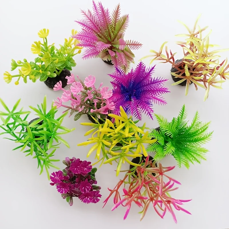 10pcs Vibrant Artificial Seaweed Aquarium Plants - Diverse & Lifelike Fish Tank Landscaping Decor