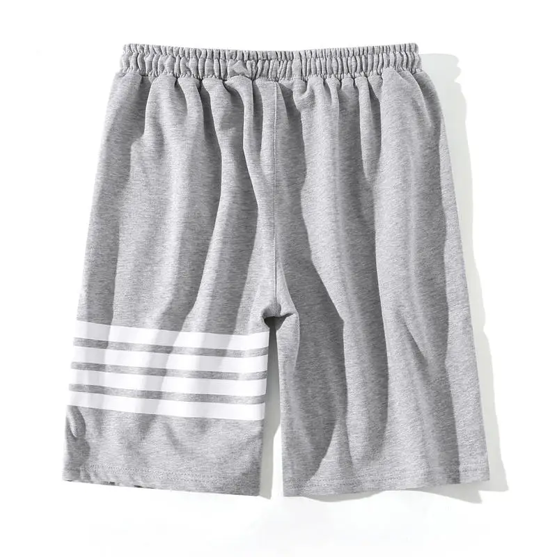 Unisex Influencer Heather Grey Cropped Shorts Urban Casual Half Trousers with Side Pockets and White Lines Sports Shorts Down