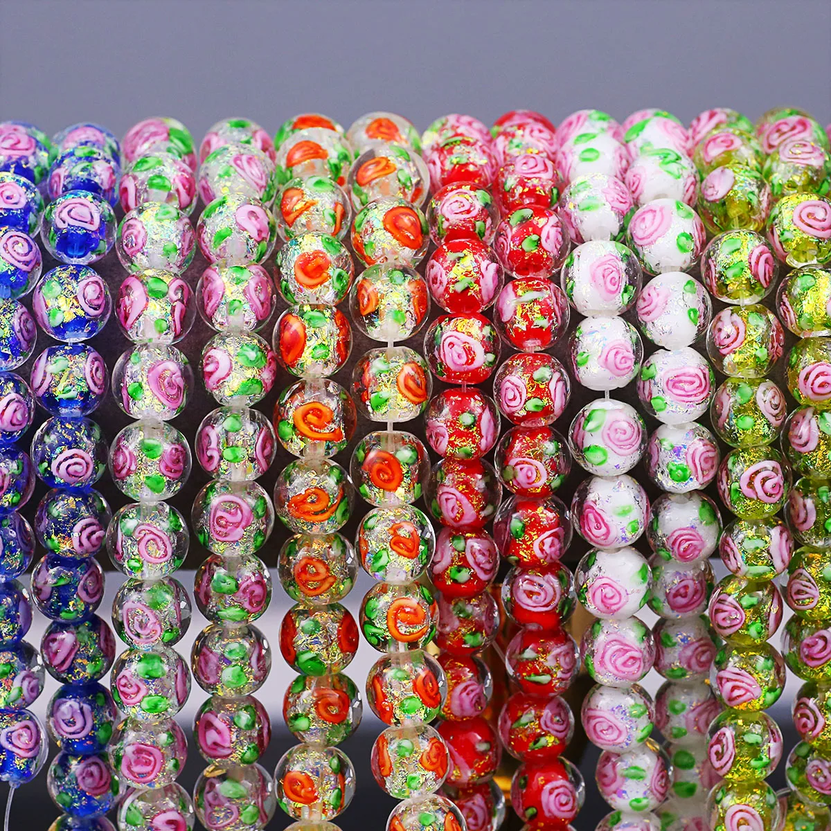 

10mm 6Pcs Green Gold Color Glass Beads flower Charms Round Beads for Jewelry Making Bracelet Necklace DIY Accessories Findings