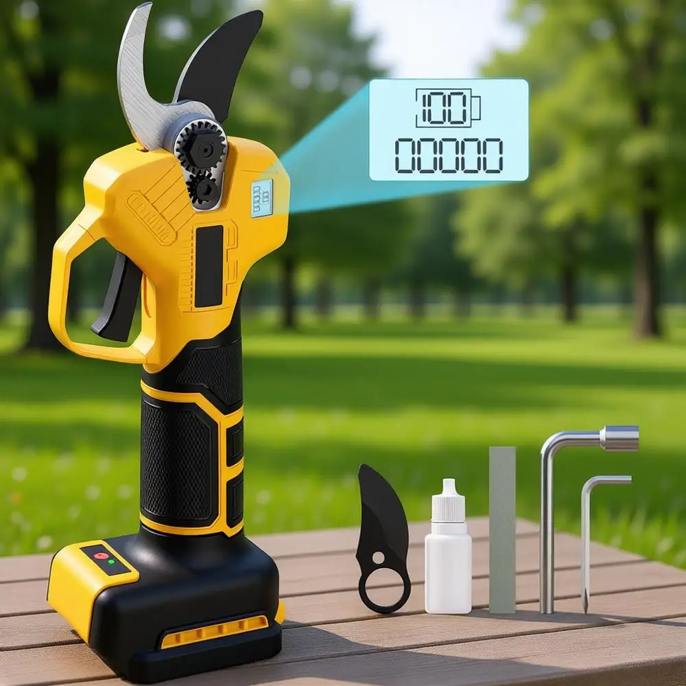 

Аккумуляторные садовые ножницы 20В с ЖК-дисплеем, лезвиями из стали SK5, регулируемым диапазоном реза 0,8-1,2 дюйма