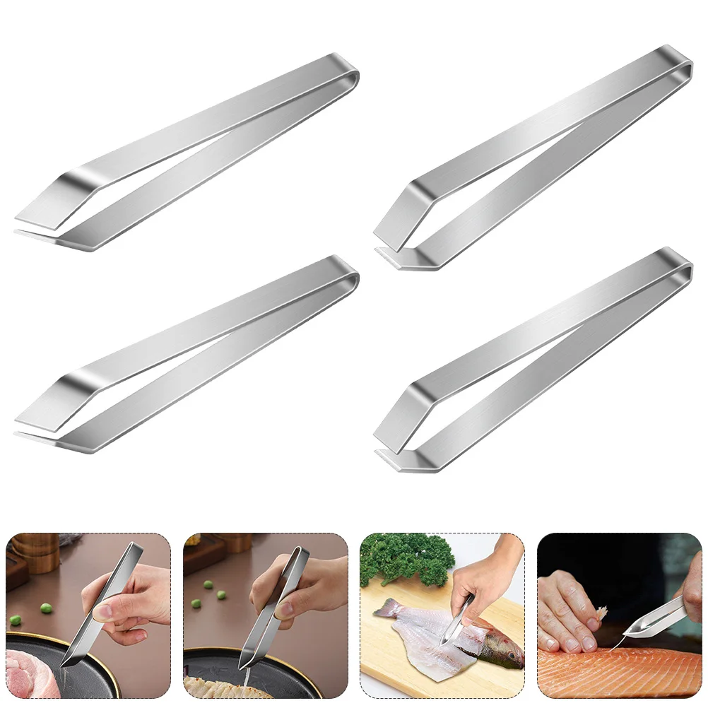 

6pcs Fish Bone Clamp Hair Plucker Stainless Steel Tweezers Removal Tool Manual Food Long Handle WideUsage