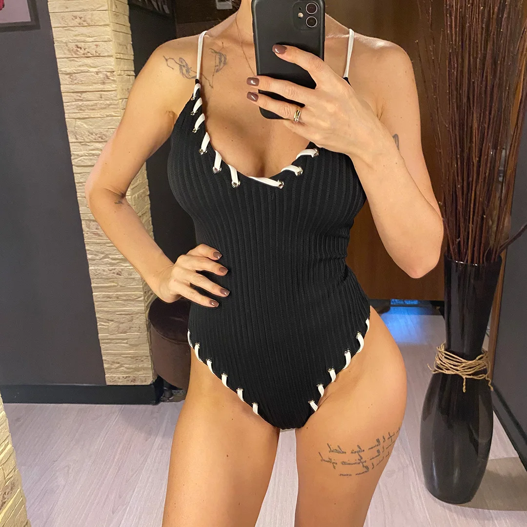 5 Farben, V-Ausschnitt, gerippter, kreuzförmiger Rücken, einteiliger Badeanzug, Damen-Badebekleidung, hoch geschnittene Monokini-Badehose, Badeanzug, Badebekleidung, V6278 – Detail 15