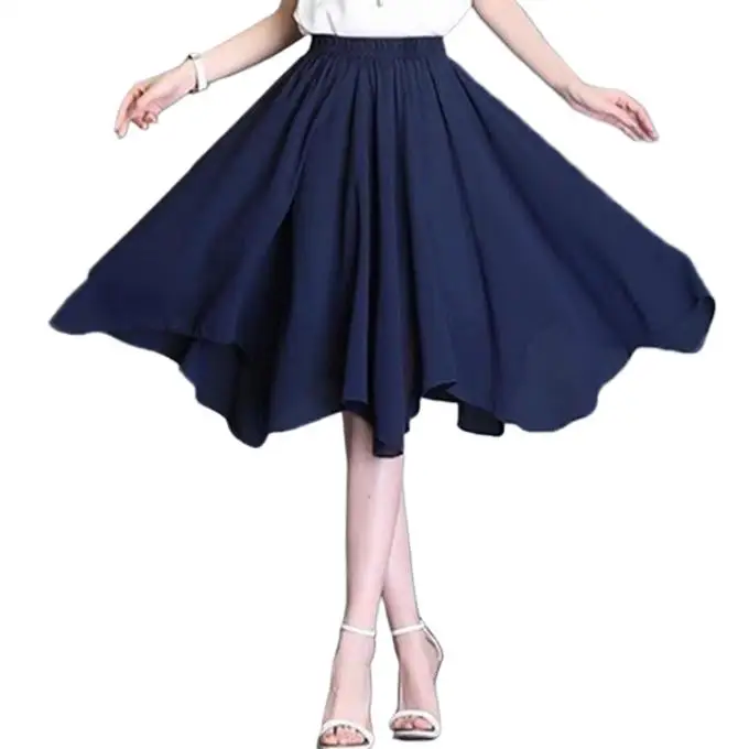 Black Pink Blue Purple  Women Elastic High Waist ruffle Asymmetric Skirts,  sweet sexy chiffon office skirts