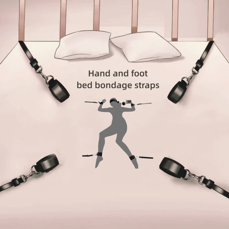 SM 섹스 토이 침대 스트랩 바인딩 수갑 및 발목 수갑, 성인 구속 스트랩, 커플 섹스 훈련 도구