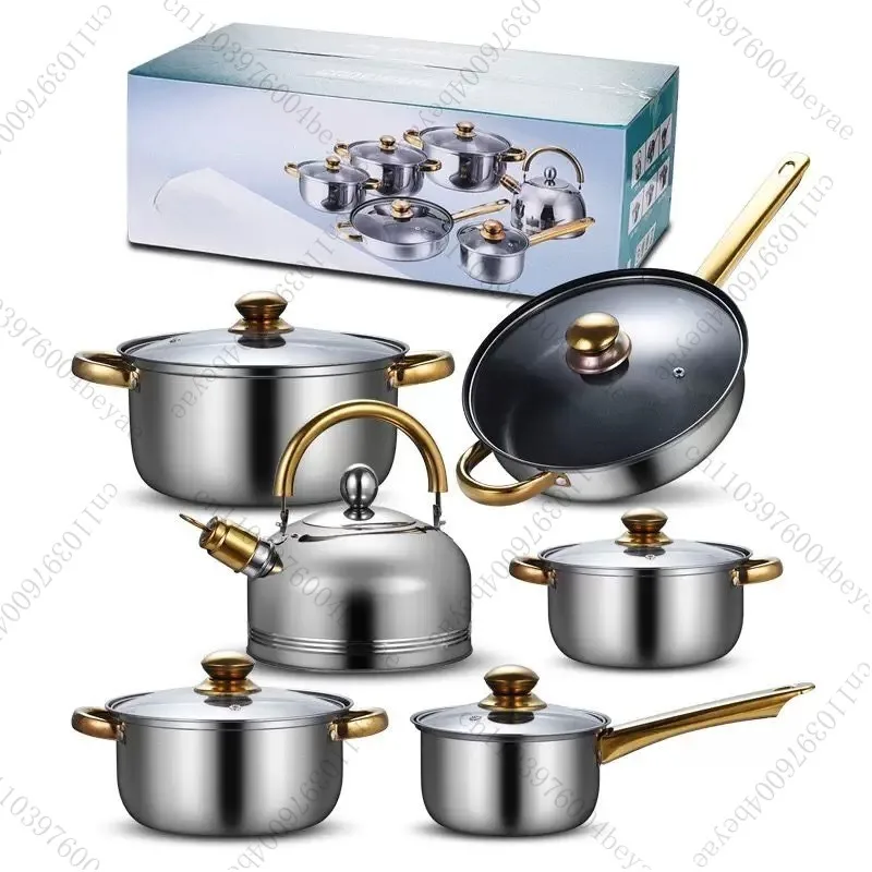 6 Pieces Stainless Steel Ergonomic Handle Portable Nonstick Pan Saucepan Pots and Pans Set Kitchen Cooking Set for Kitchen Home