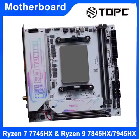 TOPC NAS Motherboard Ryzen 7745HX R9 7845HX/8945HX ITX Home Processor DDR5 6200MHz 4*SATA Slots(6Gb/s) M.2 PCIE4.0x4 NVME Board