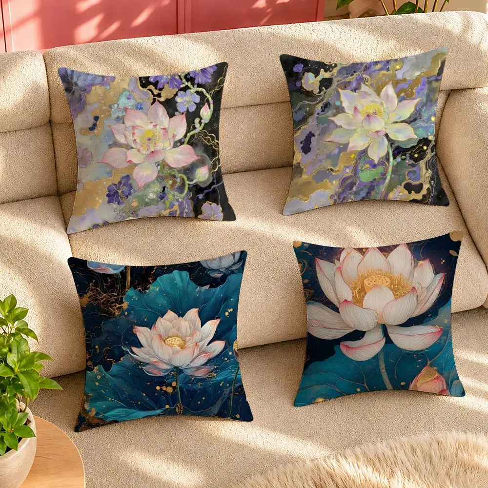 fashion Lotus Cushion Cover Pillow Cover Decorative Throw Couch Home Decor for Living Room Sofa