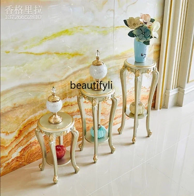European solid wood flower stand Luxury multi-layer floor-to-ceiling flower pot stand Wooden bonsai stand Indoor