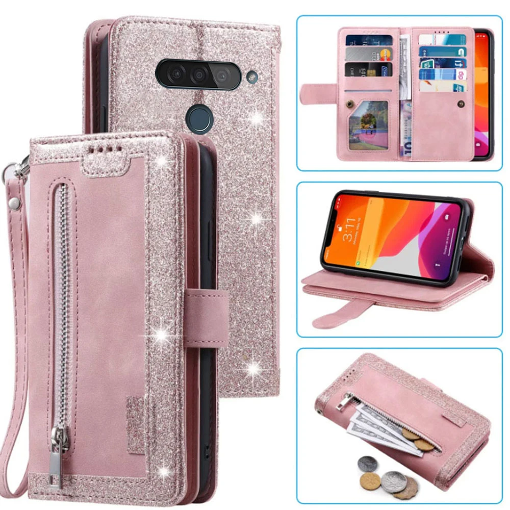 9 Cards Wallet Case For LG G8S ThinQ Case Card Slot Zipper Flip Folio with Wrist Strap Carnival For LG G8S ThinQ LM-G810 Cover