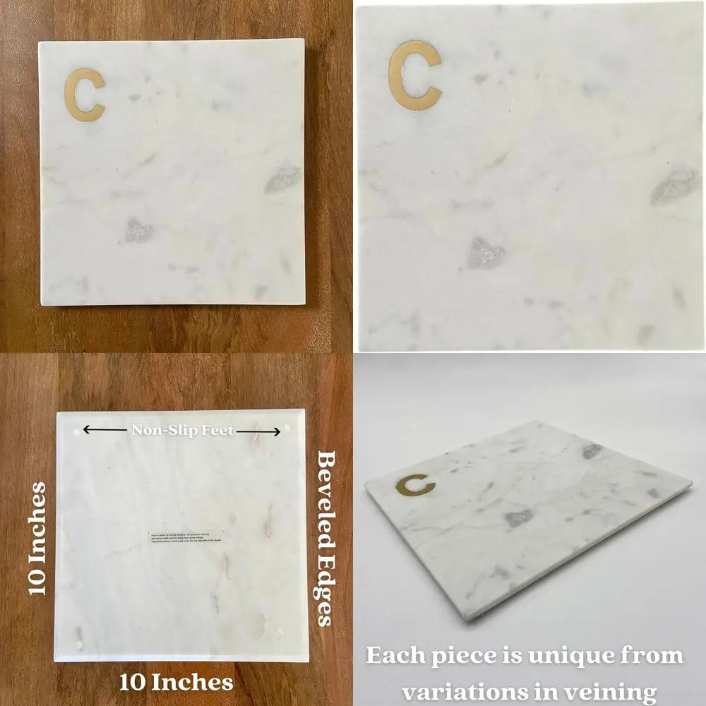 

Customizable Marble Cheese & Charcuterie Board with Brass Monogram - Perfect Wedding and Housewarming Gift for Couples