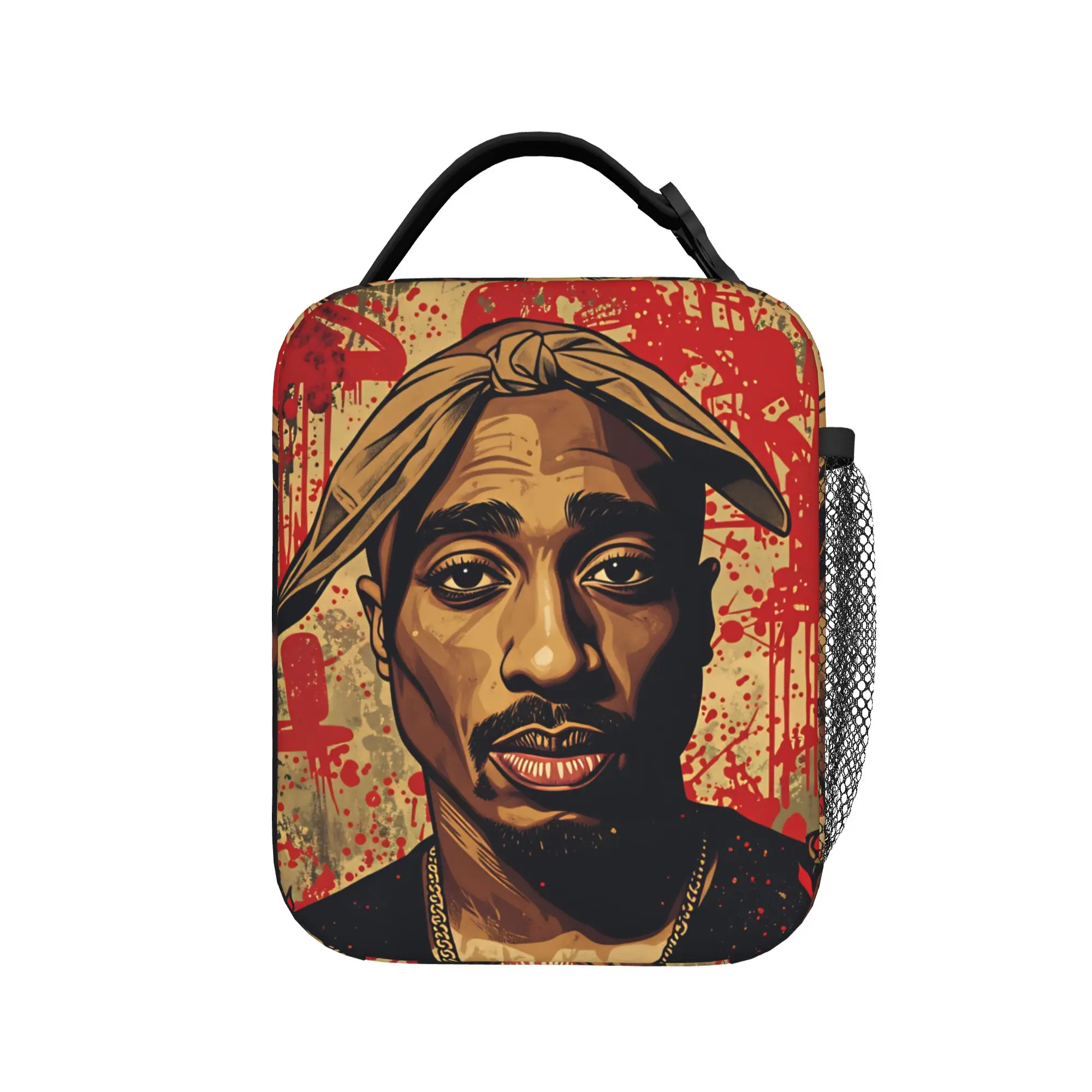 Rapper Tupacs Lunch Bag  Kawaii Lunch Box For Unisex Travel Portable Insulated Cooler Bag Oxford Designer Thermal Lunch Bags