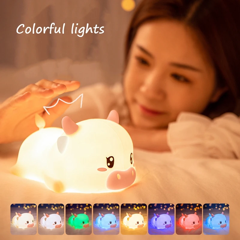 LED Night Light Children Silicone Bedside Lamp RGB Press Sensor USB Charging Bedroom Decoration Night Light