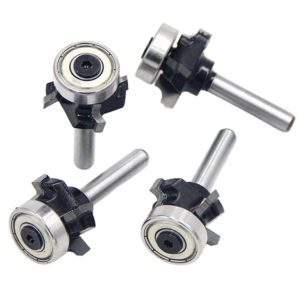 1/4 Inch Shank 4 Flute Router Bit For Woodworking Milling Trimming Edge Forming Solid Hardened Steel With Bearing