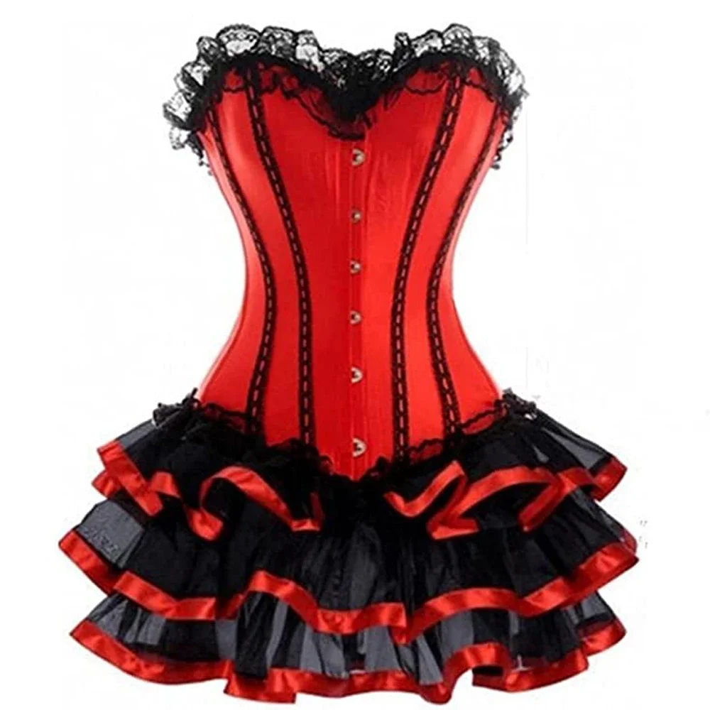 Women Saloon Girl Burlesque Red Skirt Corset Skirt Two Piece Set Plus Size Costume