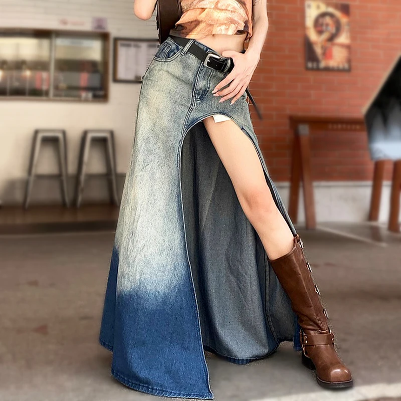 Designer Fashion Cool Girl Y2k Clothes American Retro Denim Skirts High Waist Jean Split Women's Skirt Clothes SL060