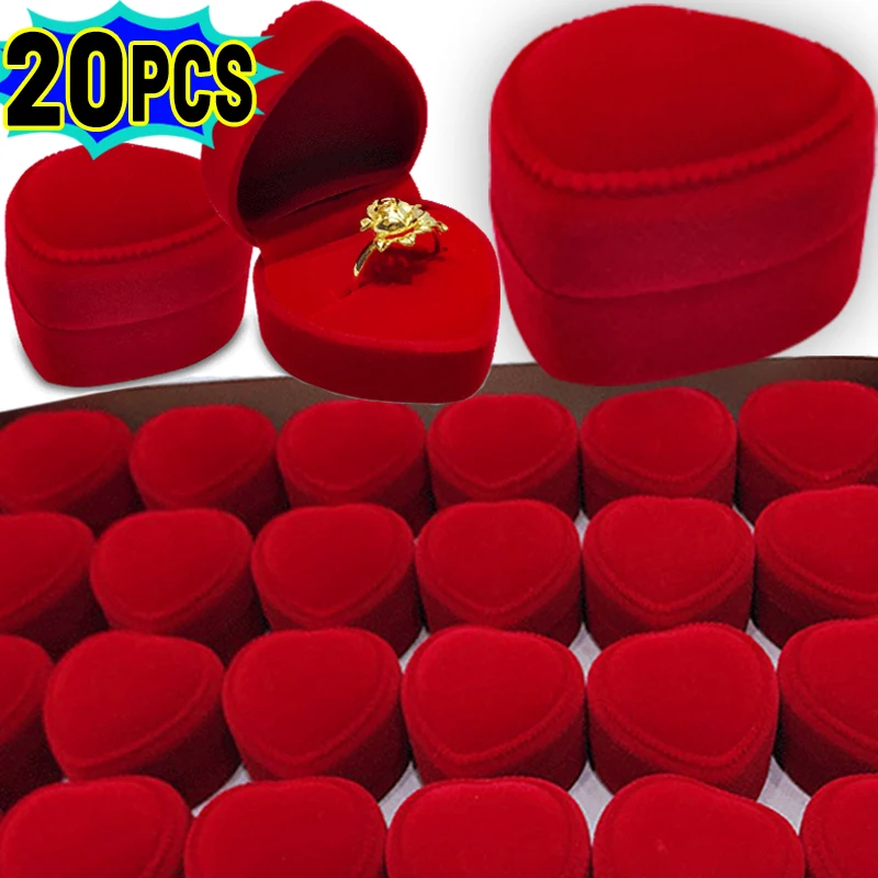 Flocking Red Heart Shape Ring Boxes Jewelry Display Cases Holder Gift Box Wedding Ring Box Counter Packaging Rings Wholesale