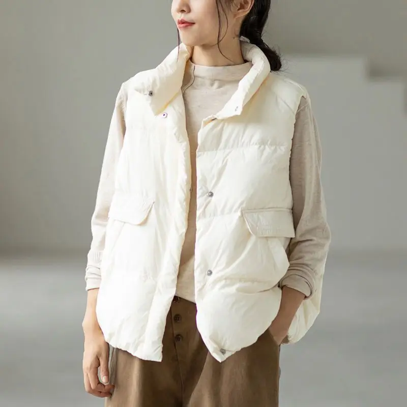 Outono e inverno novo colete feminino para baixo colete sem mangas com gola