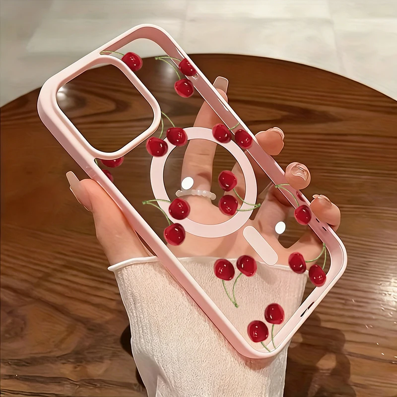 Rotes Kirschmuster Transparente Handyhülle für iPhone 17 16 15 11 14 13 12 Pro Max Plus Hüllen 17Air für Magsafe Silikon Magnetische Abdeckung – Detail 6