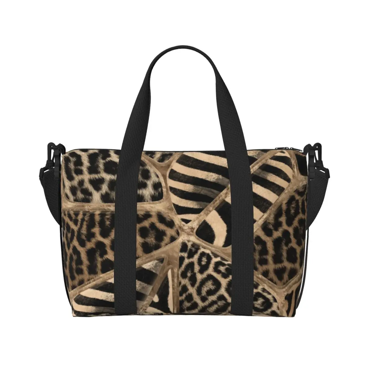 Custom Animal Print Tote Bag Women Large Capacity Leopard And Zebra Pastel Gold Gym Beach Shoulder Travel Bag