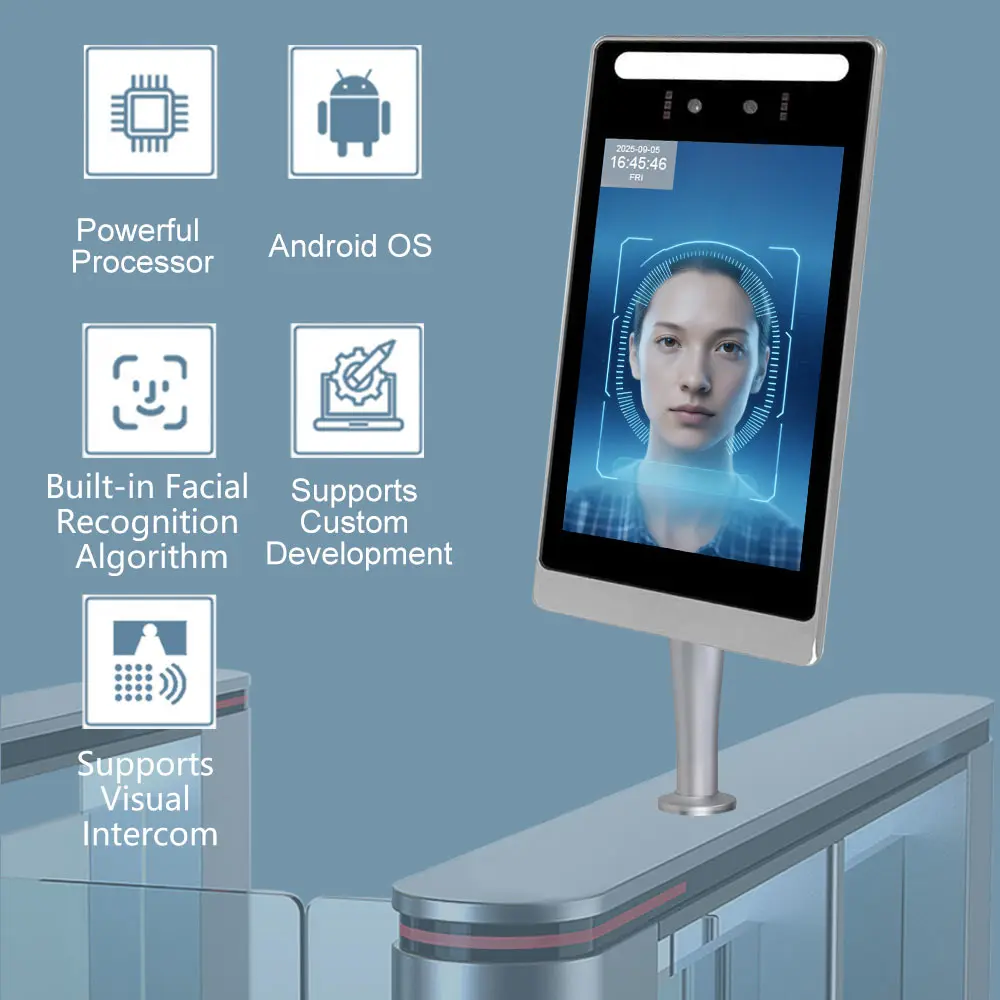 OEM Custom RK3568 Android 11 8 Inch Biometric Access Control Terminal 2MP WDR Dual Camera WiFi Night Vision