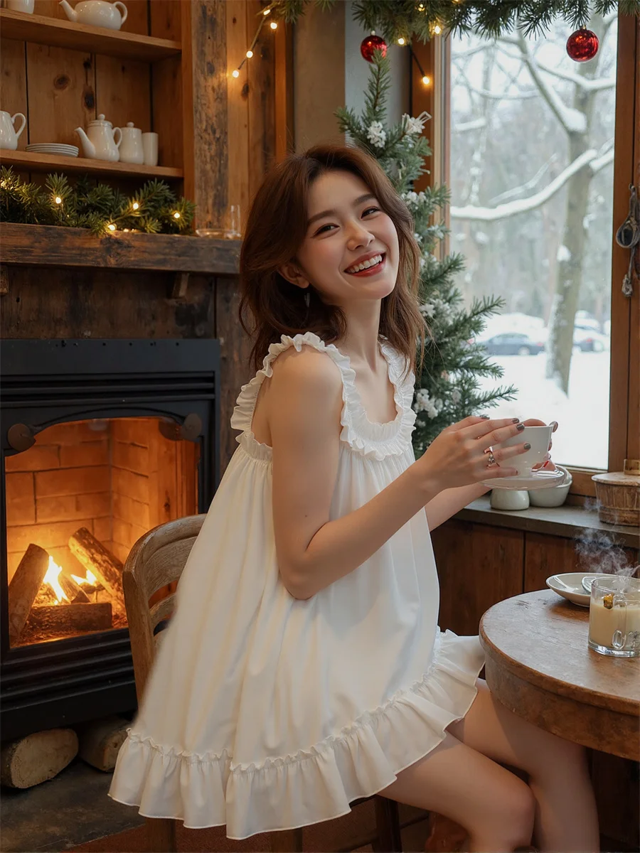 เดรสผู้หญิงสไตล์ชิคสำหรับฤดูหนาวและฤดูร้อน ทรงหลวม มินิเดรส หวาน เซ็กซี่ ผ้าฝ้าย ผ้าซาตินเนื้อบาง คอ halter ทรงเข้ารูป ทรงกระโปรงบาน ทรงเพรียวบาง สไตล์ preppy