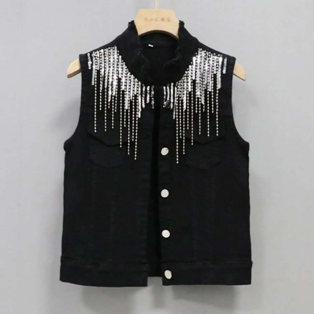Cowboy Vest Women New Fashion Korean Version Heavy Industry Tassel Chain Sequin Slim Top Women's Short Waistcoat Jackets