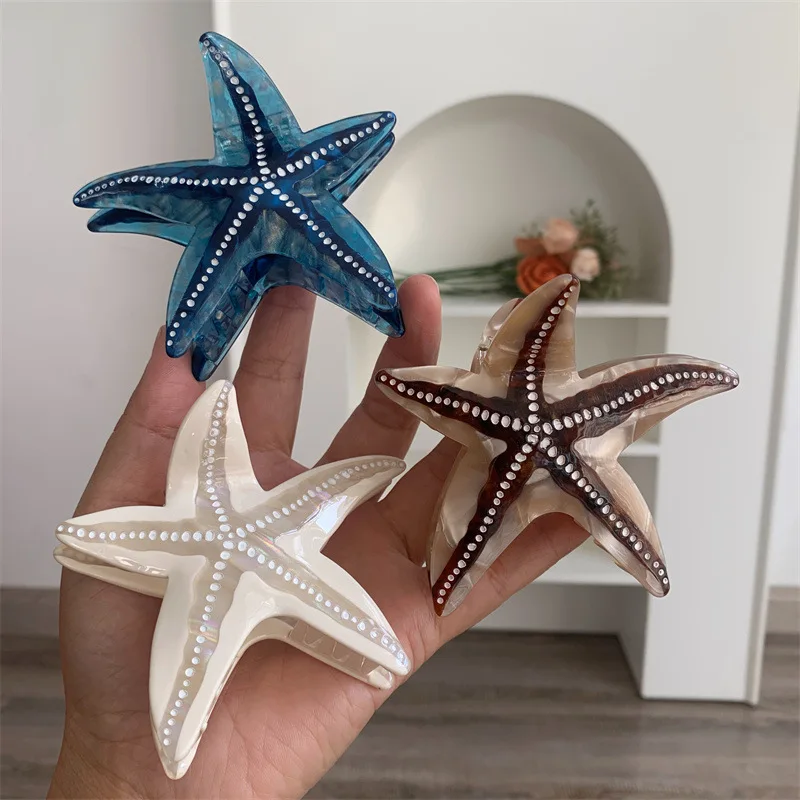 

Cute Sea Marine Starfish Shape Acetate Hair Clips New Design Cartoon Animals Seahorse Fish Hair Claws Hair Accessories For Women