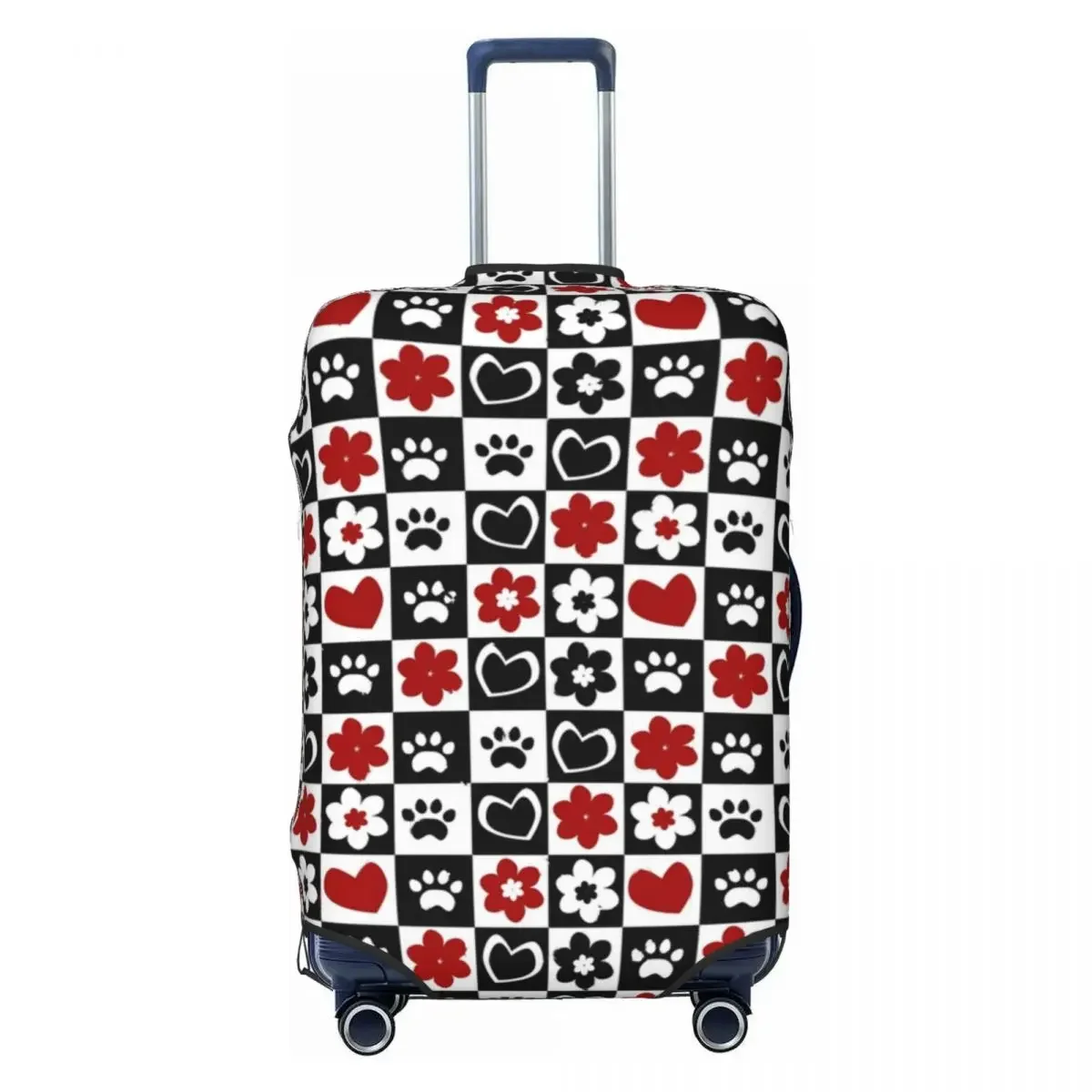 Chessboard Pattern Suitcase Cover Flowers Hearts Cat Footprint Vacation Cruise Trip Useful Luggage Accesories Protection