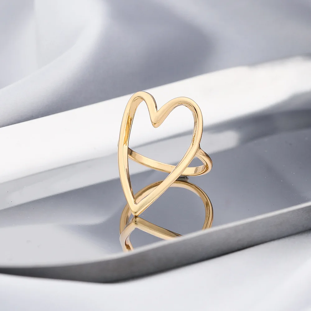 Simple Hollow Heart Gold Plated Ring For Women Fashion Ladies Ring Gift Party Jewelry For Girlfriend Wholesale Gifts