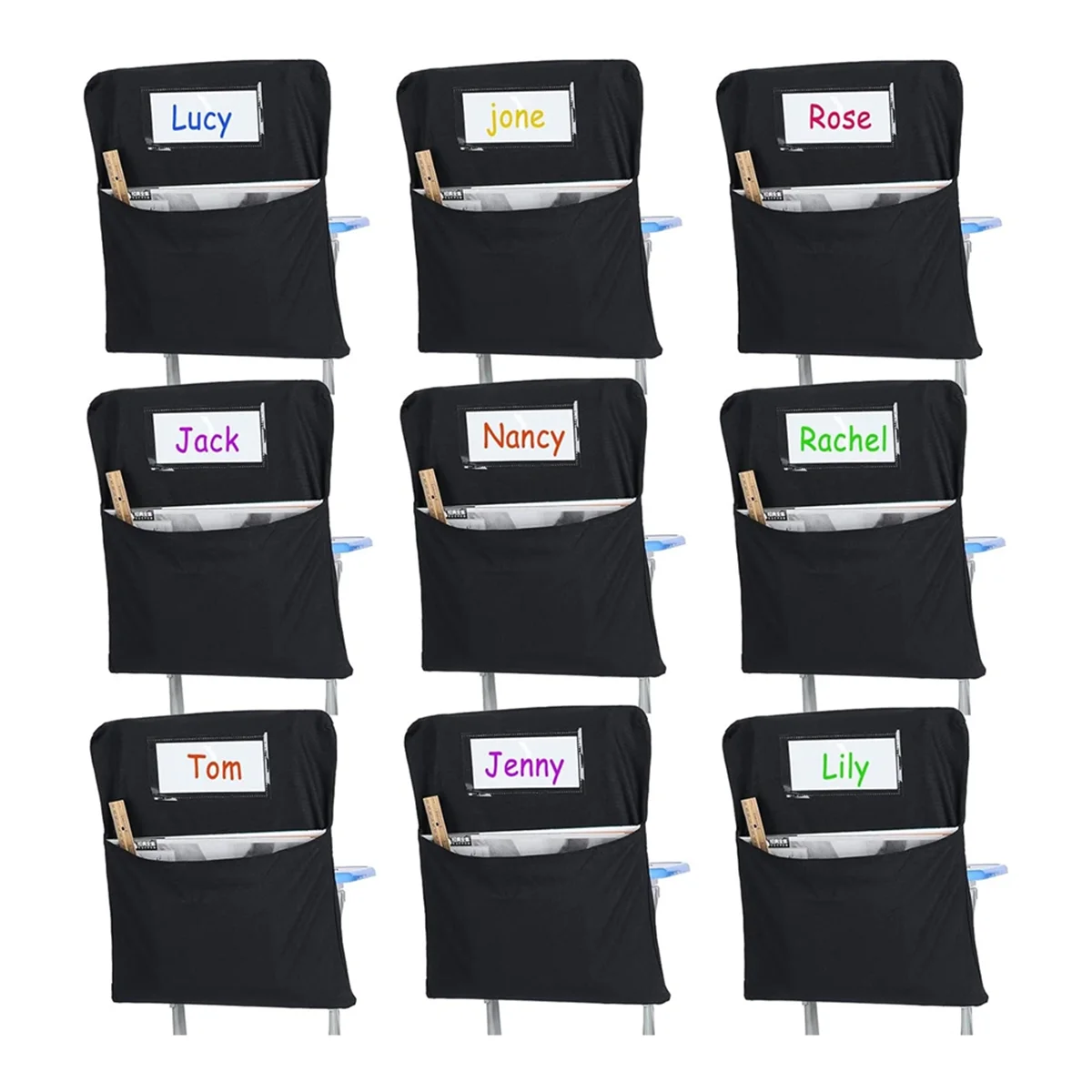 6Pcs Chair Storage Pocket Chair Bag Chair Pockets for Classrooms Student Chair Pockets Chair Organizer with Name Tag