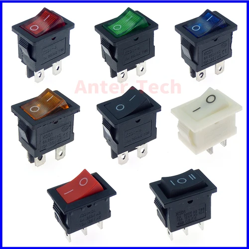 5 uds KCD1 2pin 3pin 4pin 21*15mm interruptor basculante de coche barco ON-OFF 6A/250V AC 10A/125V AC con luz roja, azul, verde y amarilla sw