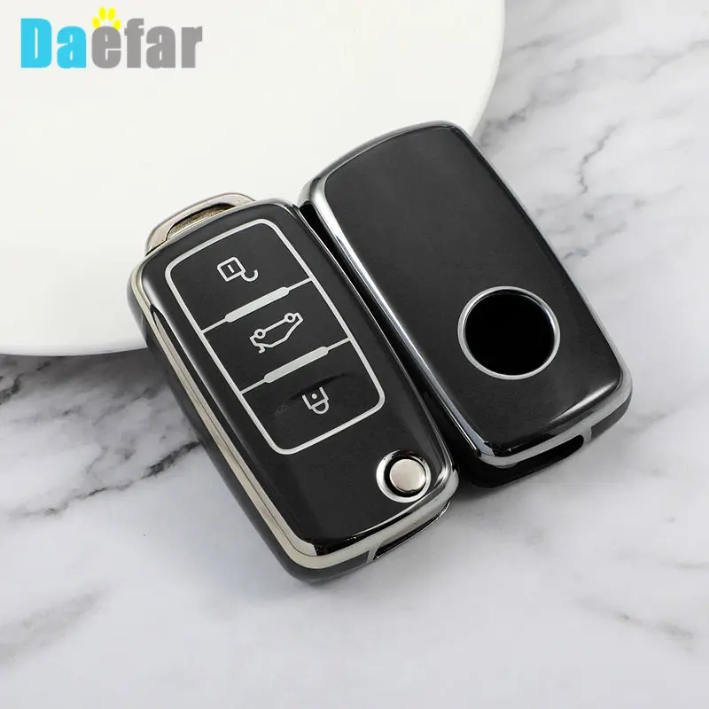 TPU Lật Chìa Khóa Xe Ô Tô Bao Vỏ Xe Volkswagen VW Polo Golf Passat Tiguan Cánh Cứng Caddy T5 Lên Eos Skoda octavia Ghế Leon Altea