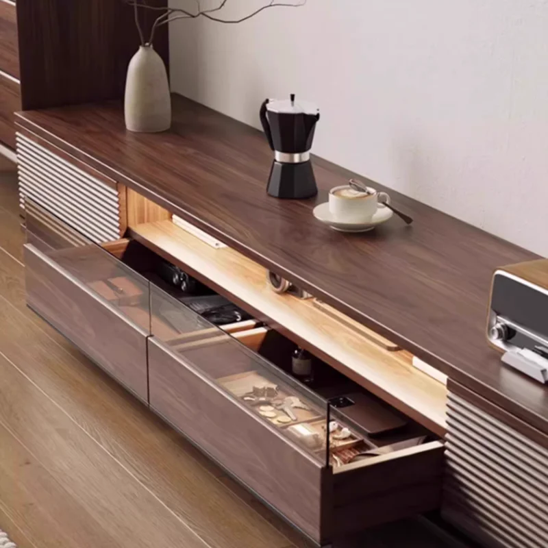 حامل تلفاز بني داكن إسكندنافي لغرفة المعيشة، حامل تلفزيون خشبي عمودي، أثاث صالون تلفزيون Meuble حديث وبسيط