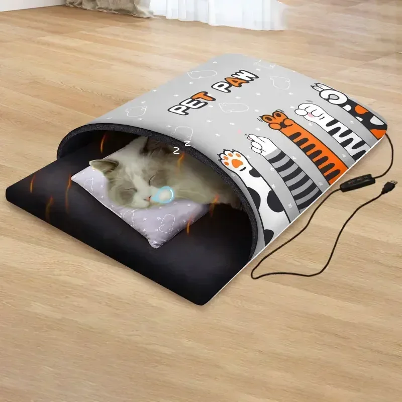 

USB Winter Warm Pad, Pet Electric Bed Mat Cover, Cat Blanket Sofa Warm Cushions Mat 3 Gears Timer Sleeping Bag,Dog Accessories