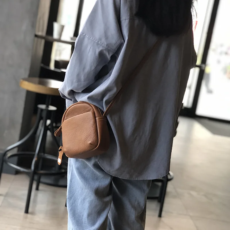 Genuine Leather Women's Bag Mini Mobile Phone Korean Style Fashionable Shoulder Top Layer Cowhide Retro Crossbody Bag