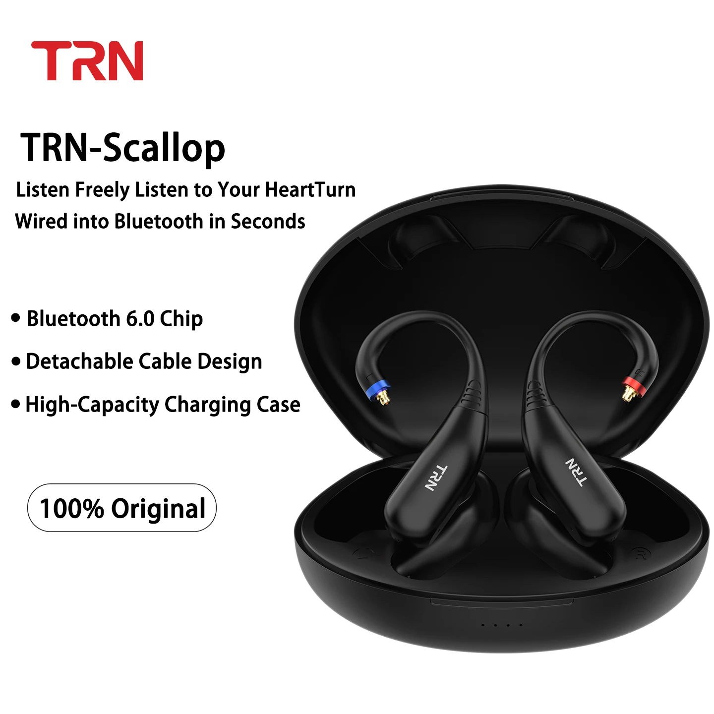 TRN スカラップ Bluetooth 6.0 イヤホンモジュール 0.75 0.78 mmcx 2Pin/QDC イヤーフック Bluetooth ケーブル交換可能なプラグ