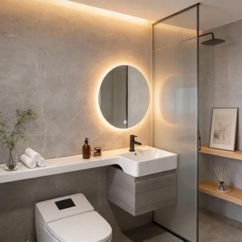 Japanese Style Compact Bathroom Vanity with Integrated Sink Extended Countertop Space Saving Washbasin Cabinet for Small