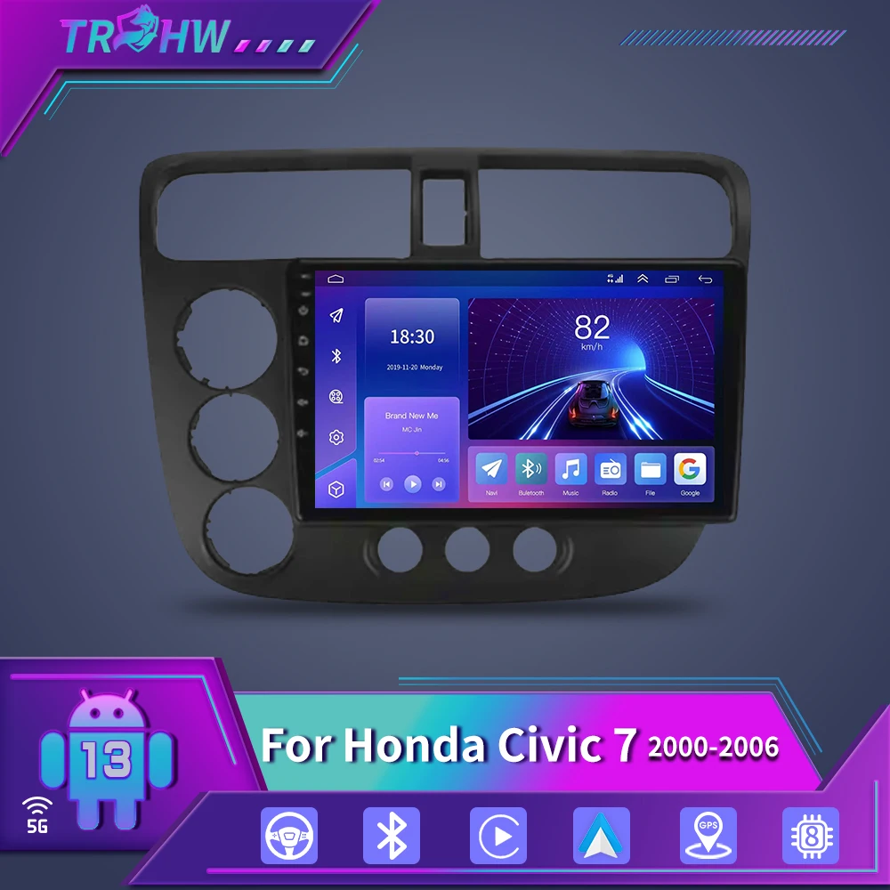 

For Honda Civic 7 LHD RHD 2000 - 2006 Car Radio Multimedia Video Player Navigation GPS Android 13 4G Car Multimedia GPS 2din