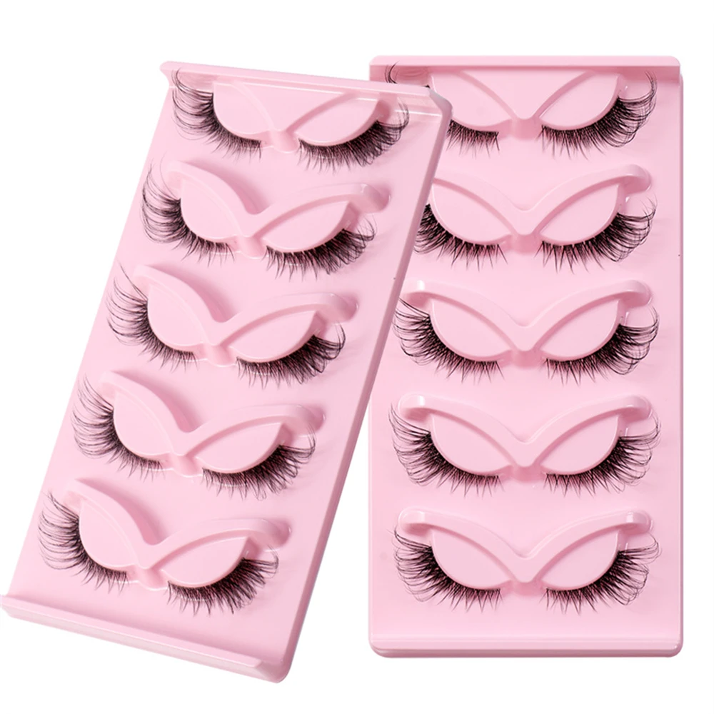 5 Pairs Transparent Terrier Faux Mink Eyelashes Soft Comfortable Long Thick Curly Fox Eye Lashes Easy to Wear