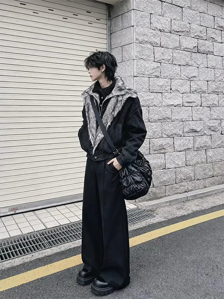 

American Sle Double Layer Fur Collar Mountain Eagle Jaet Men's Winter Thiened Warm Cotton Coat Stand Collar Cotton Clothes