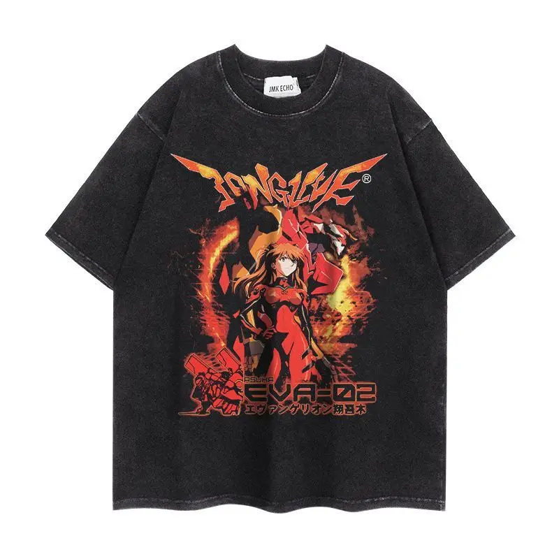 2026 summer Evan Asuka Langley Soryu Unit-02 Washed T-shirt Anime Harajuku Streetwear Oversized Tee Y2K Tops view 5