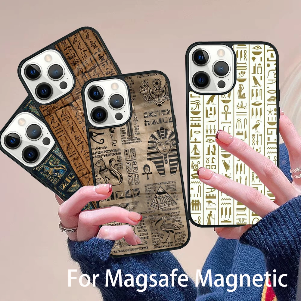 

Egypt Nefertiti Anubis Ankh Phone Case Magesafe Magnetic Wireless Charge Cover For IPhone 16 11 12 13 14 15 Pro Max Plus Mini
