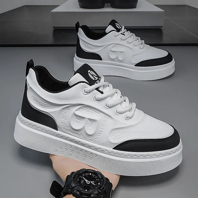 

Spring Autumn New Platform Sneakers for Men Black White Casual Board Shoes Male Fashion Increase Lace Designer Shoes Man