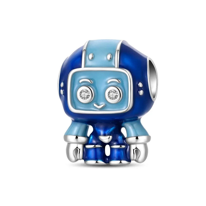 

New 925 Sterling Silver Cute Robot CZ Zircon Charms Beads Fit 3mm Original Bracelet For Women DIY Birthday Jewelry Gifts